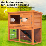 Rabbit Hutch Chicken Coop 92 x 45 x 82cm 2 Storey Cage Run Aria - Low Angle
