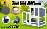 Rabbit Hutch Chicken Coop with Wheels 96.5 x 56 x 90.5cm 2 Storey Pet Cage Run HOPKINS - Front View