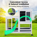 Rabbit Hutch Chicken Coop with Wheels 96.5 x 56 x 90.5cm 2 Storey Pet Cage Run HOPKINS - Side View