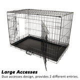Wire Dog Cage Crate 24in with Tray + Cushion Mat + BLUE Cover Combo - Rear View