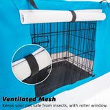 Wire Dog Cage Crate 36in with Tray + Cushion Mat + BLUE Cover Combo - Low Angle