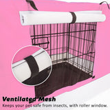Wire Dog Cage Crate 36in with Tray + Cushion Mat + PINK Cover Combo - Low Angle