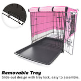 Wire Dog Cage Crate 48in with Tray + Cushion Mat + PINK Cover Combo - 45-Degree Angle