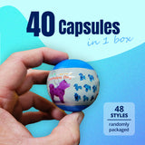 40X Geometric Translucent Dog Toy Capsules 50mm Collectible Gacha in Display Box - Top-Down View