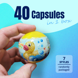 40X Kenisy Sparkling Glitter Duck Capsules 50mm Collectible Gacha in Display Box - Front View