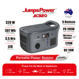 320W Portable Power Station JumpsPower Wireless Battery Charger 307Wh LED Light - Front View