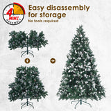 Snowy Christmas Tree Xmas Pine Cones 7Ft 210cm 1290 tips  Bauble Balls - Low Angle