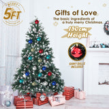 Snowy Christmas Tree Xmas Pine Cones 5Ft 150cm 720 tips  Bauble Balls - Top-Down View