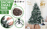 Snowy Christmas Tree Xmas Pine Cones 5Ft 150cm 720 tips GREEN - Front View