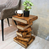 Side Table, corner Stool, Plant Stand Raintree Wood Natural Finish-Book - Side View