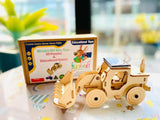 Model Bulldozer Tipper truck: Solar or battery powered plywood model-includes Motor or Solar powered options plus paint brush set - Top-Down View