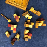 City Planner brain teaser puzzle, wood, handmade 3D puzzle-remove shapes and try rebuild your city - Front View
