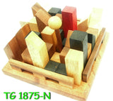 City Planner brain teaser puzzle, wood, handmade 3D puzzle-remove shapes and try rebuild your city - Side View