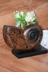 Decorative hand carved wooden shell on stand - 45-Degree Angle