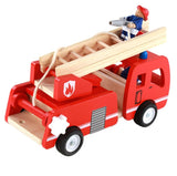 Fire truck wooden 3 years + with ladder and firemen Fire engine Red - Side View