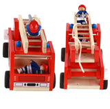Fire truck wooden 3 years + with ladder and firemen Fire engine Red - 45-Degree Angle