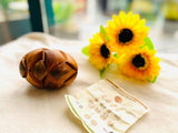 Brain teaser puzzle 3D hand made - Football round natural wood for kids or adults - Side View