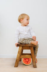 Hand Carved Children's Chair Stool Wooden Train Locomotive Theme - Close-Up Angle