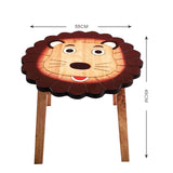 Hand Carved Children's Table Wooden LION Theme - Front View
