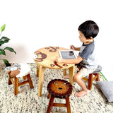 Hand Carved Children's Table Wooden MONKEY Theme - Close-Up Angle