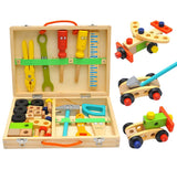Children's pretend play build fix wood Toolbox Toy, Carpenter Traddie Set For toddlers and kids - Top-Down View
