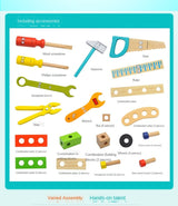 Children's pretend play build fix wood Toolbox Toy, Carpenter Traddie Set For toddlers and kids - Rear View