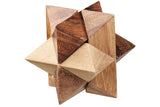 4 individual brainteaser wooden puzzles in a gift wooden box - Top-Down View