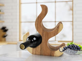 Wine Rack Carved Wood 3 bottle Wine Storage-Acacia Wood handcrafted - Front View