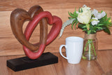 Heart Love Wood Carving Wood Sculpture Acacia Wooden Statue Heart in red 22cm - Front View