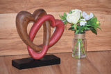 Heart Love Wood Carving Wood Sculpture Acacia Wooden Statue Heart in red 22cm - Side View