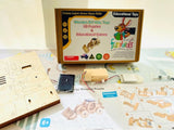 Model Bulldozer Tipper truck: Solar or battery powered plywood model-includes Motor or Solar powered options plus paint brush set - Top-Down View