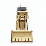 Model Bulldozer Tipper truck: Solar or battery powered plywood model-includes Motor or Solar powered options plus paint brush set - Low Angle
