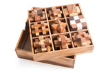 Mothers day gift Wooden brain teaser puzzle gift box - 9 individual mechanical puzzle set in own box - Front View
