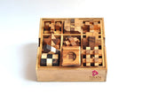 Mothers day gift Wooden brain teaser puzzle gift box - 9 individual mechanical puzzle set in own box - Rear View