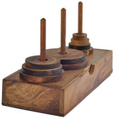 Pagoda 9 ring brain teaser puzzle, wood, handmade 3D puzzle-arrange rings on end column to solve - Side View
