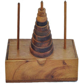 Pagoda 9 ring brain teaser puzzle, wood, handmade 3D puzzle-arrange rings on end column to solve - 45-Degree Angle