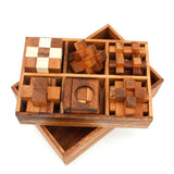 12 Puzzle Brain teaser interlocking wooden Puzzle set in a Deluxe Gift Box -for kids or adults - Top-Down View