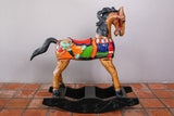 Rocking horse handmade solid wood-beautiful hand painted detail-very unique - Front View
