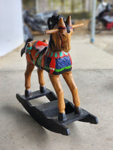 Rocking horse handmade solid wood-beautiful hand painted detail-very unique - Close-Up Angle