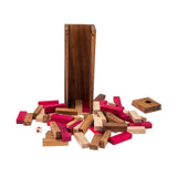Stacking tumbling blocks wood Red colours balance game with dice play options handmade stacking Fun Board Games Kids Ages 4 to Adults - Top-Down View
