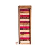 Stacking tumbling blocks wood Red colours balance game with dice play options handmade stacking Fun Board Games Kids Ages 4 to Adults - 45-Degree Angle