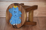 Children's Wooden Stool Blue Baby ELEPHANT Themed Chair Toddlers Step sitting Stool - Front View