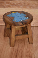 Children's Wooden Stool Blue Baby ELEPHANT Themed Chair Toddlers Step sitting Stool - Rear View