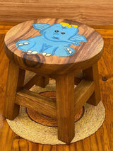 Children's Wooden Stool Blue Baby ELEPHANT Themed Chair Toddlers Step sitting Stool - Close-Up Angle