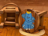 Children's Wooden Stool Blue Baby ELEPHANT Themed Chair Toddlers Step sitting Stool - Low Angle