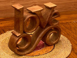 Wooden carved LOVE words decoration 27 cm long - Front View