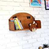 Wooden Wall Mounted Book Shelf Bear theme for children's room - Side View