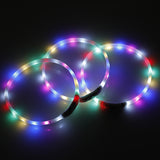2 X YES4PETS Medium 55CM LED Dog Collar USB Rechargeable Night Glow Flashing Light Up Safety Pet Collars - Front View