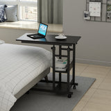 YES4HOMES Side Table with Storage Shelves, Height Adjustable Sofa Couch Coffee End Table Bedside Table Laptop Desk with Wheels - Front View