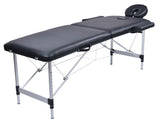 YES4HOMES 2 Fold Portable Aluminium Massage Table Massage Bed Beauty Therapy Black - Front View